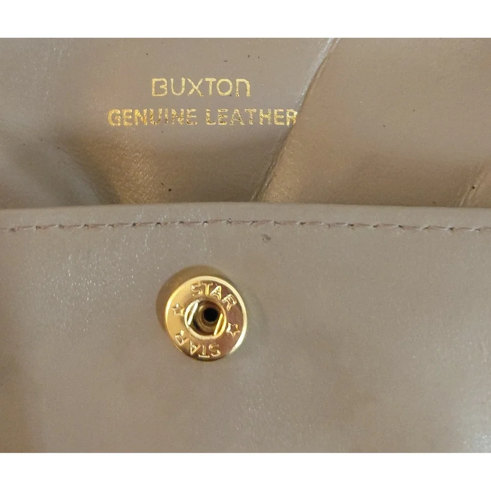 Vintage Buxton Genuine Leather Kiss Lock Coin Purse Taupe Gold Frame